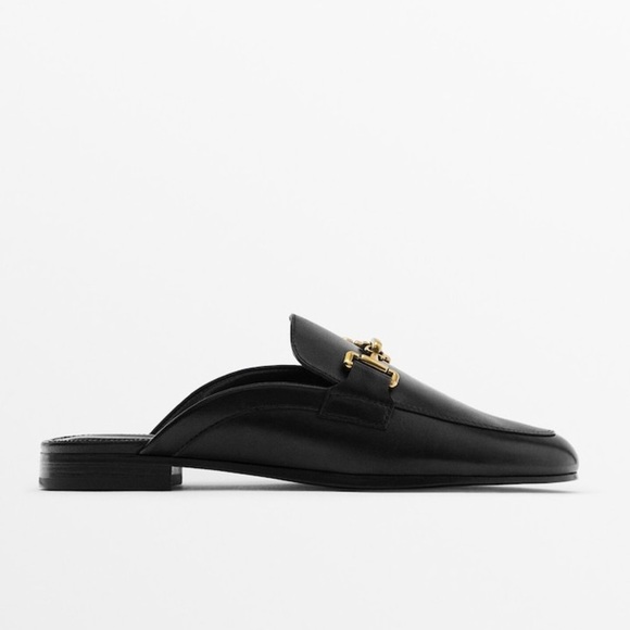 NWT. Massimo Dutti Black Leather Mule Loafers. Size 6. - Picture 1 of 8